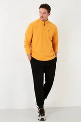 Buratti Fleecepullover Slim Fit Gelb/Braun/Orange
