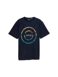 TOM TAILOR T-Shirt mit Print Dunkelblau/Blau