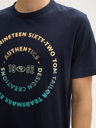 TOM TAILOR T-Shirt mit Print Dunkelblau/Blau