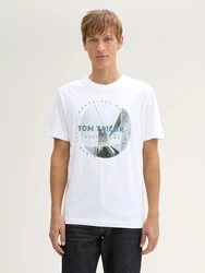 TOM TAILOR T-Shirt mit Foto-Print Weiß/Creme/Hellblau/Gelb