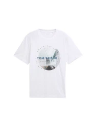 TOM TAILOR T-Shirt mit Foto-Print Weiß/Creme/Hellblau/Gelb