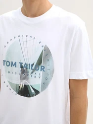 TOM TAILOR T-Shirt mit Foto-Print Weiß/Creme/Hellblau/Gelb