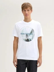 TOM TAILOR T-Shirt mit Foto-Print Weiß/Creme/Hellblau/Gelb