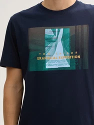 TOM TAILOR T-Shirt mit Foto-Print Dunkelblau/Hellblau/Blau