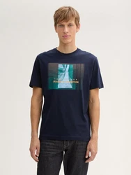 TOM TAILOR T-Shirt mit Foto-Print Dunkelblau/Hellblau/Blau