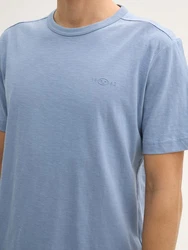 TOM TAILOR T-Shirt mit Logo Stickerei Grau/Blau/Hellblau