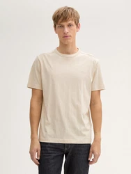 TOM TAILOR T-Shirt mit Logo Stickerei Khaki/Beige/Weiß/Creme