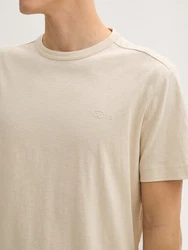 TOM TAILOR T-Shirt mit Logo Stickerei Khaki/Beige/Weiß/Creme