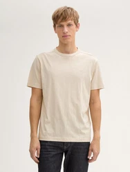 TOM TAILOR T-Shirt mit Logo Stickerei Khaki/Beige/Weiß/Creme