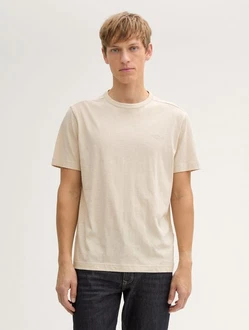 TOM TAILOR T-Shirt mit Logo Stickerei Khaki/Beige/Weiß/Creme