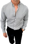 OSSY HOMER Streifenhemd Herrenhemd Slim Fit Grau/Schwarz