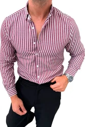 OSSY HOMER Streifenhemd Herrenhemd Slim Fit Dunkelrot/Bordeaux/Rot/Rosa