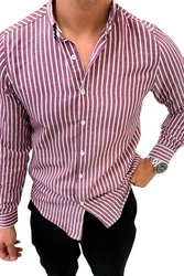 OSSY HOMER Streifenhemd Herrenhemd Slim Fit Dunkelrot/Bordeaux/Rot/Rosa