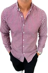 OSSY HOMER Streifenhemd Herrenhemd Slim Fit Dunkelrot/Bordeaux/Rot/Rosa
