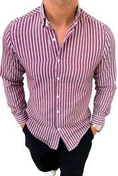 OSSY HOMER Streifenhemd Herrenhemd Slim Fit Dunkelrot/Bordeaux/Rot/Rosa