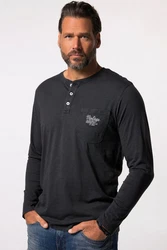 JP1880 T-Shirt Henley Langarm Dunkelgrau/Schwarz