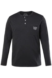 JP1880 T-Shirt Henley Langarm Dunkelgrau/Schwarz