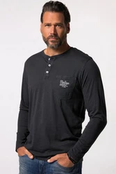 JP1880 T-Shirt Henley Langarm Dunkelgrau/Schwarz