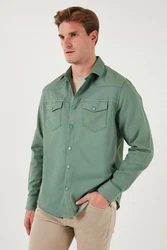 Buratti Langarmhemd Regular Fit Dunkelgrün/Grün/Khaki