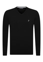 Jacey Quinn Sweatshirt V-Neck Pullover Schwarz/Beige/Lila