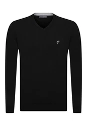 Jacey Quinn Sweatshirt V-Neck Pullover Schwarz/Beige/Lila