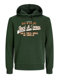 Jack & Jones Sweatshirt JJELOGO SWEAT HOOD 2 COL 24/25 NOOS Dunkelgrün/Grün