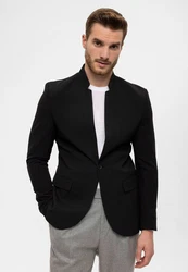 Antioch Winterjacke Slim Fit Stand Collar Jacket Schwarz/Dunkelgrau