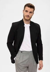 Antioch Winterjacke Slim Fit Stand Collar Jacket Schwarz/Dunkelgrau
