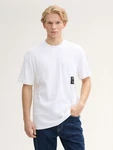 TOM TAILOR Denim T-Shirt Relaxed Fit mit Brusttasche Weiß/Creme