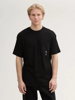 TOM TAILOR Denim T-Shirt Relaxed Fit mit Brusttasche Schwarz