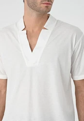 Antioch Blusenshirt High Collar Short Sleeve Shirt Weiß/Creme