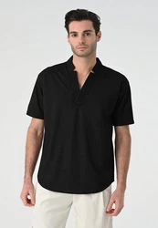 Antioch Blusenshirt High Collar Short Sleeve Shirt Schwarz