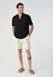 Antioch Blusenshirt High Collar Short Sleeve Shirt Schwarz