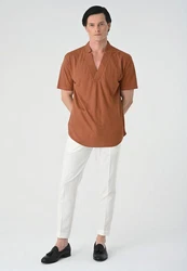 Antioch Blusenshirt High Collar Short Sleeve Shirt Orange/Braun