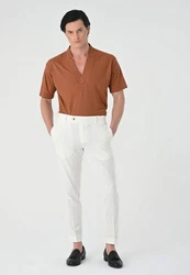 Antioch Blusenshirt High Collar Short Sleeve Shirt Orange/Braun