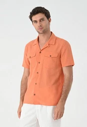 Antioch Blusenshirt Lapel Collar Short Sleeve Orange