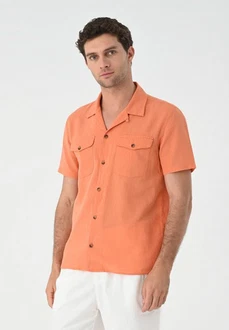Antioch Blusenshirt Lapel Collar Short Sleeve Orange Antioch Blusenshirt Lapel Collar Short Sleeve Orange