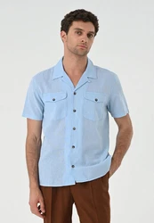 Antioch Blusenshirt Lapel Collar Short Sleeve Hellblau/Blau