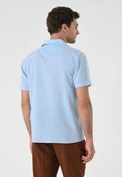 Antioch Blusenshirt Lapel Collar Short Sleeve Hellblau/Blau