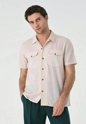 Antioch Blusenshirt Lapel Collar Short Sleeve Beige/Khaki/Weiß