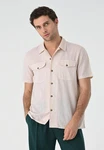 Antioch Blusenshirt Lapel Collar Short Sleeve Beige/Khaki/Weiß