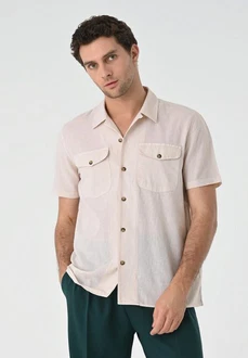 Antioch Blusenshirt Lapel Collar Short Sleeve Beige/Khaki/Weiß Antioch Blusenshirt Lapel Collar Short Sleeve Beige/Khaki/Weiß
