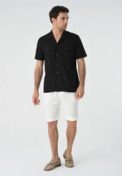 Antioch Blusenshirt Lapel Collar Short Sleeve Schwarz