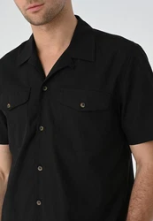 Antioch Blusenshirt Lapel Collar Short Sleeve Schwarz