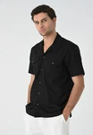 Antioch Blusenshirt Lapel Collar Short Sleeve Schwarz