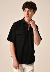 Antioch Blusenshirt Kurzarmshirt Schwarz/Dunkelblau