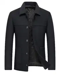 Wollmantel Herren Wintermantel Warm Mantel Mnner Slim Fit Kurzmantel Freizeit