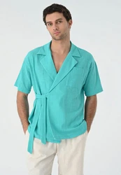 Antioch Blusenshirt Side Tie Shirt Türkis/Hellblau/Grün/Blau