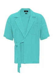 Antioch Blusenshirt Side Tie Shirt Türkis/Hellblau/Grün/Blau