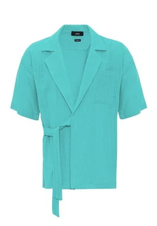 Antioch Blusenshirt Side Tie Shirt Türkis/Hellblau/Grün/Blau